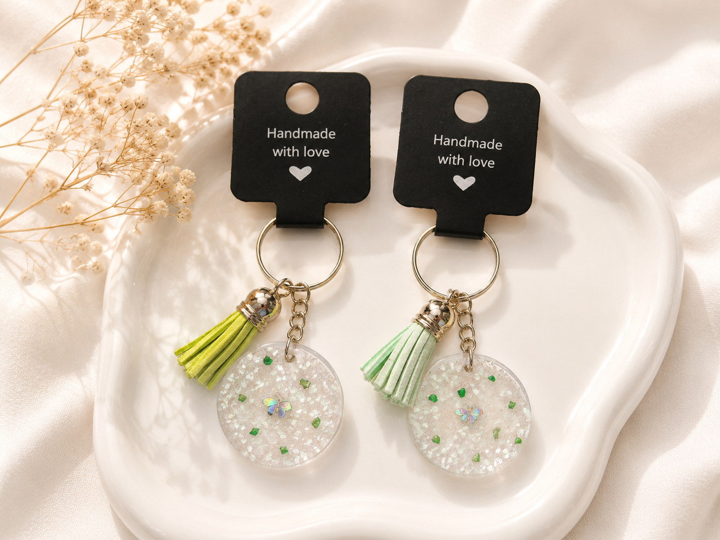 Csillámos Zöld Handmade Kulcstartó
