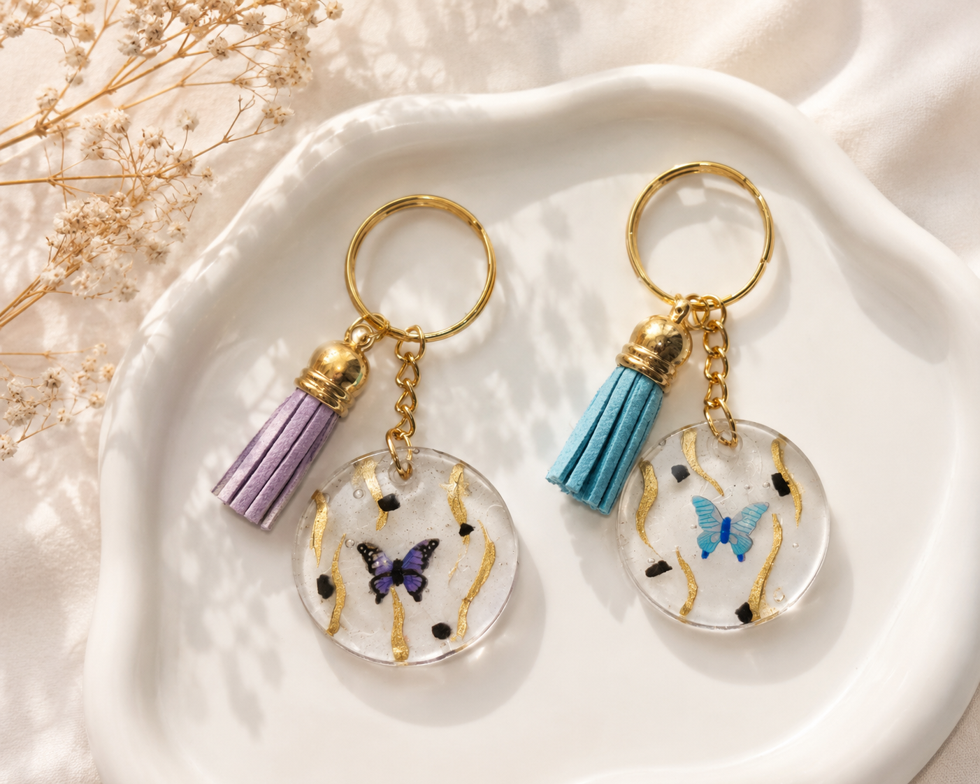 Arany Pillangós Handmade Kulcstartó – Lila és Kék